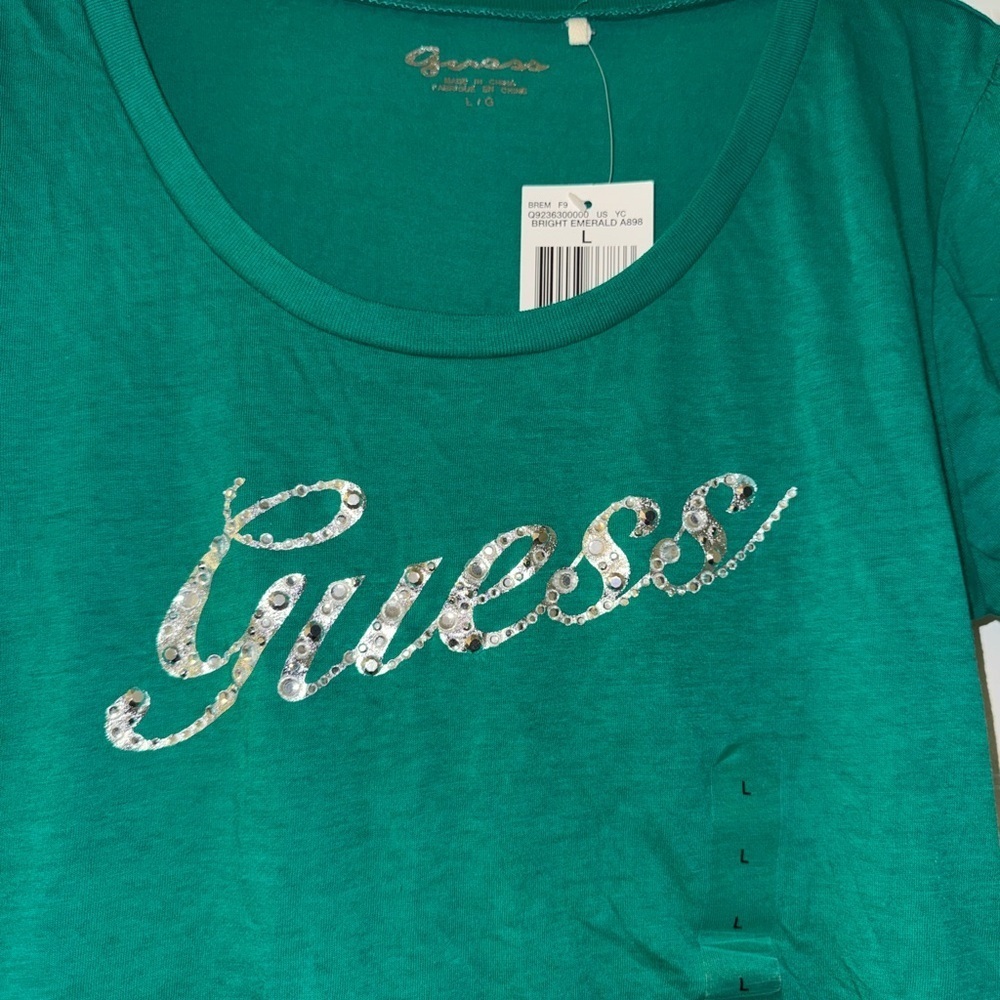 Green Guess Rhinestone Logo Shirt! - Picture 3 of 4